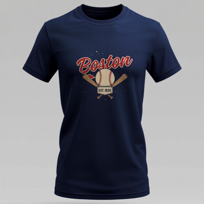 Boston baseball script t-shirt in navy and red