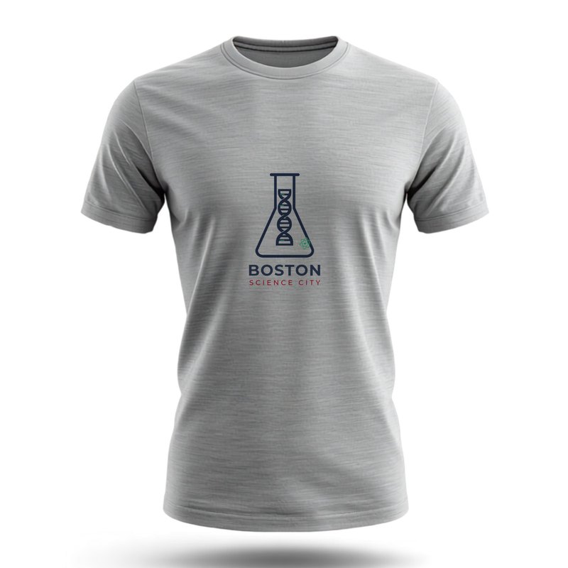 Boston science city t-shirt with DNA helix and flask