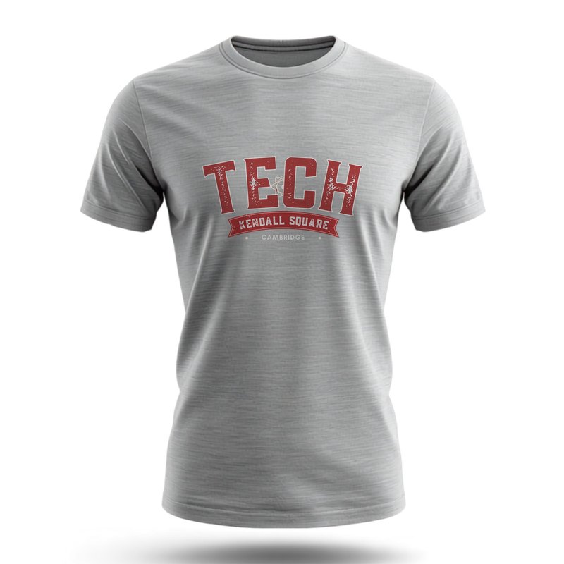 Kendall Square Tech college t-shirt in gray and cardinal