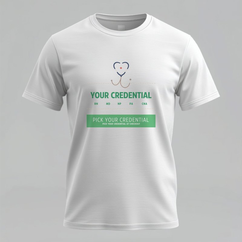 Custom healthcare credential t-shirt for MD PA NP CNA RN with hospital or unit name