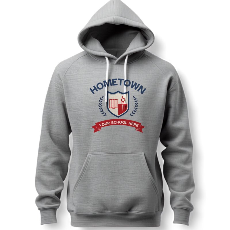 Hometown school crest hoodie customizable with your school name