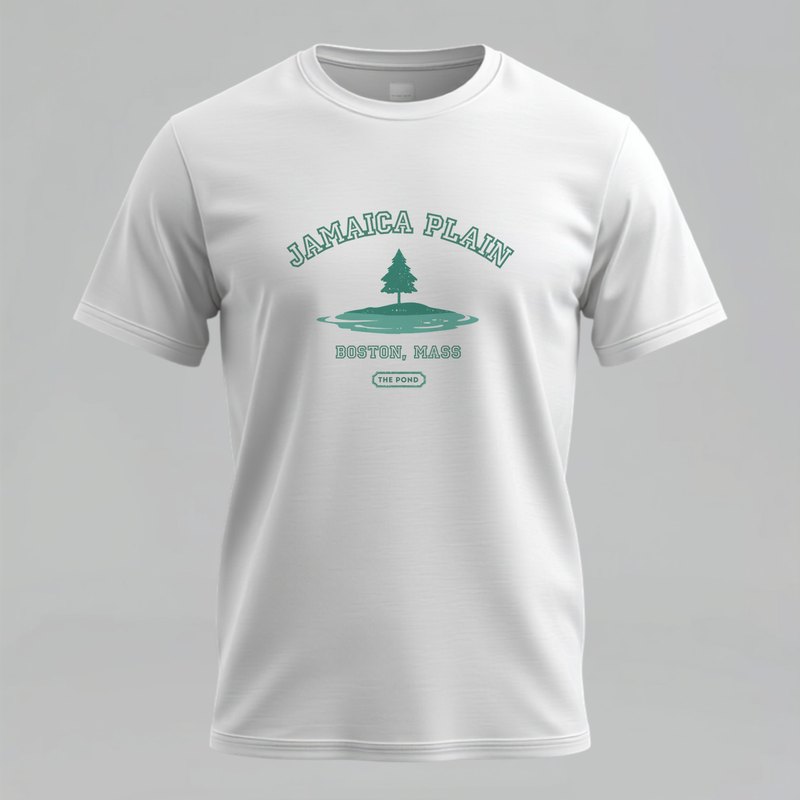 Jamaica Plain pond varsity t-shirt Boston