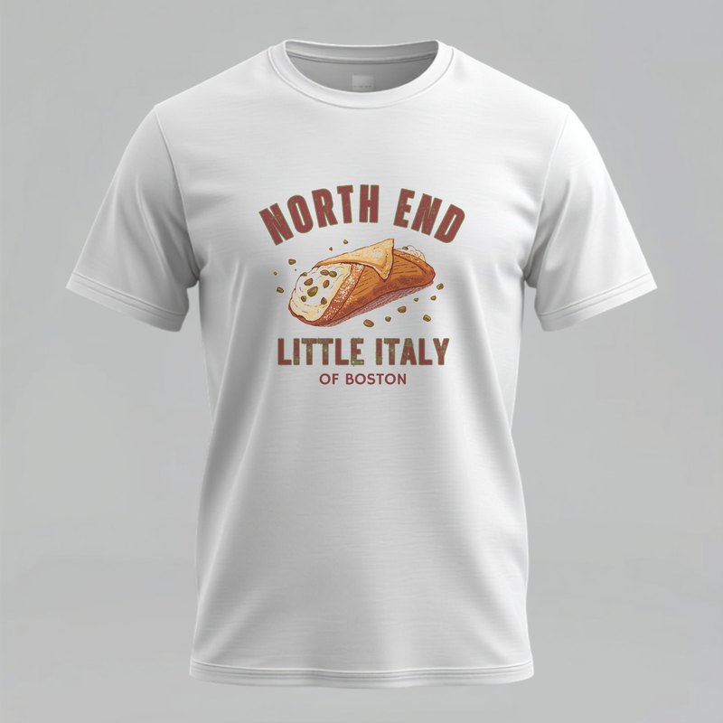 North End varsity t-shirt with cannoli