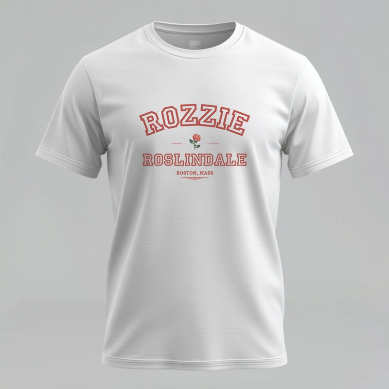 Rozzie Roslindale rose varsity t-shirt Boston