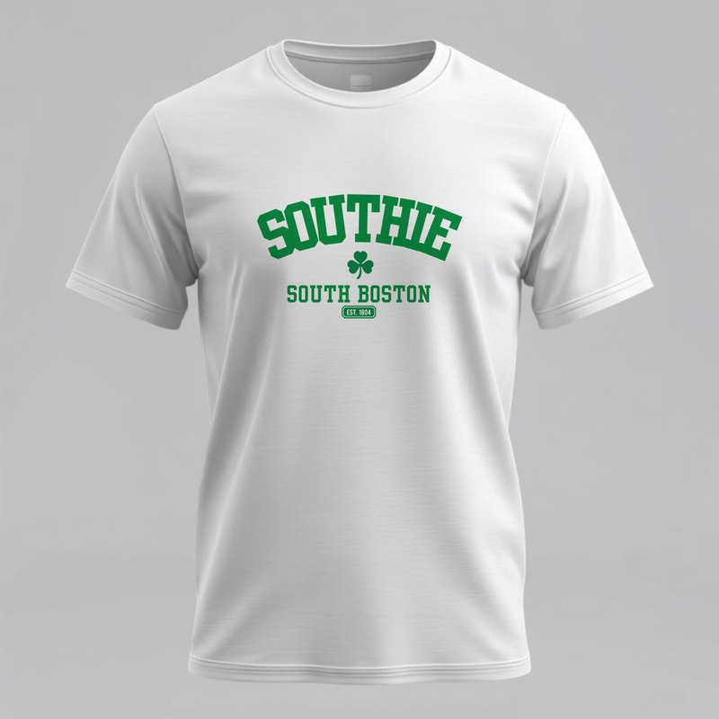 Southie South Boston varsity t-shirt with shamrock