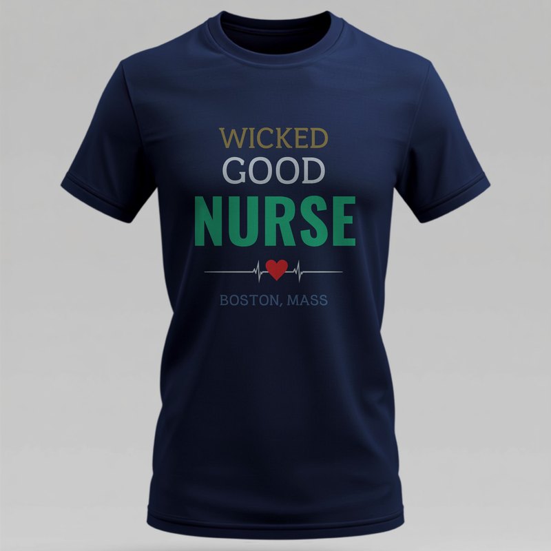 Wicked Good Nurse Boston t-shirt with EKG heartbeat